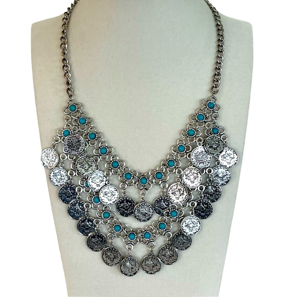Bohemian Silver and Turquoise Statement Necklace